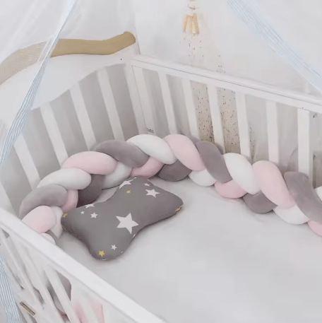 tresse lit bebe gris rose noeuddouillet